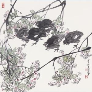 秦海作品《六月鹌鹑系列之一68x68cm》
