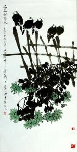 秦海作品《还来就菊花136X68CM》