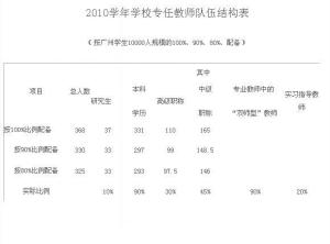 2010学年学校专任教师队伍结构表