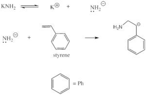 氨基钾导致苯乙烯聚合，是阴离子聚合