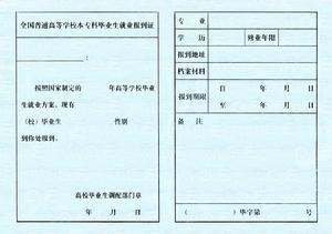 就业报到证反面图