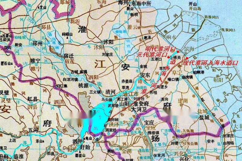 淮河明代河道示意图