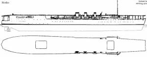 凤翔号（HOSHO）航空母舰撤去上部舰桥后的线图