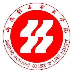 校徽是由两个同心圆构成的圆面,两圆之间为中英文"山东轻工职业学院"