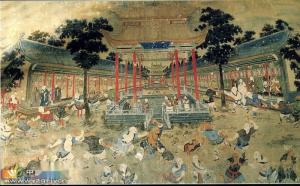 少林寺僧人练武壁画图