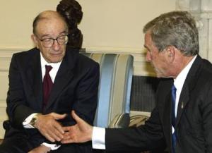 布什在华盛顿与美联储主席格林斯潘举行会谈