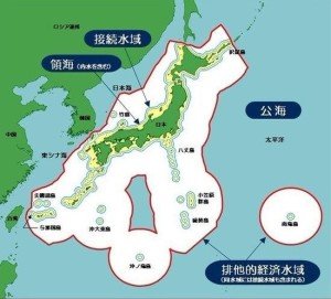 日本主张的专属经济区范围示意图