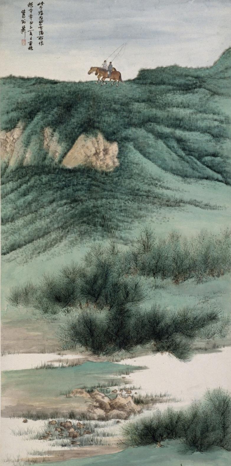 《草原牧歌》是谢稚柳于1961年创作的纸本水墨设色国画,收藏于中国