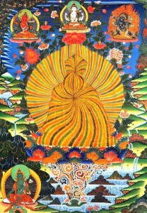 在印度金刚座,莲师于辩论中击败了五百邪见外道,并依靠咒术的威力降伏