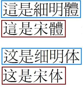 旧字形细明体与新字形宋体