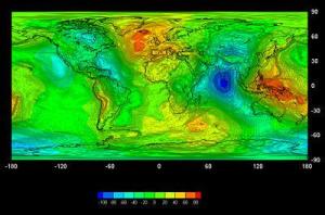 欧洲探测卫星Goce绘出的首幅地球重力场图