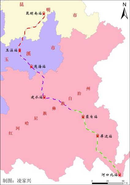昆玉河铁路沿线站点示意图