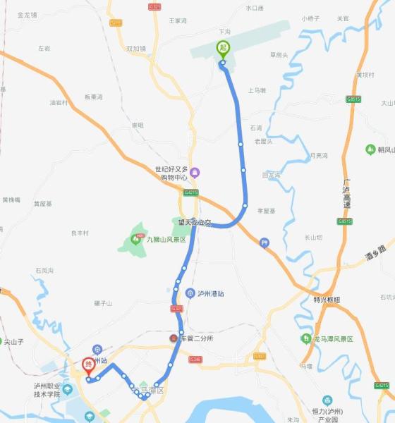 泸州公交95路下行线路