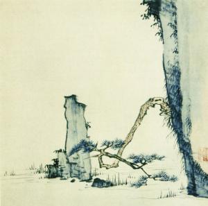 弘仁作品《黄山松石图》