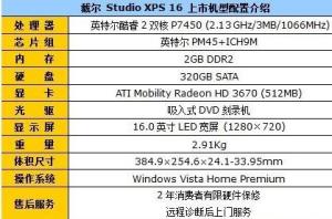 戴尔 Studio XPS 16配置介绍