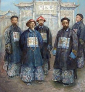 油画《敕治两江》，居中者为左宗棠，左二为李鸿章