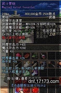 "武斗臂铠"是游戏地下城与勇士(dnf)中格斗家使用的一种武器.