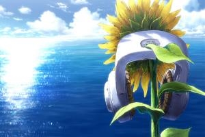 向日葵上的耳机