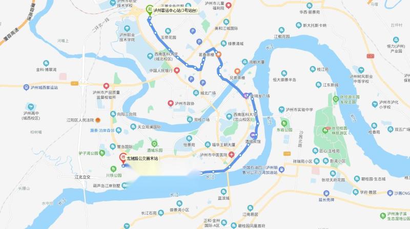 泸州公交262路下行方向线路图