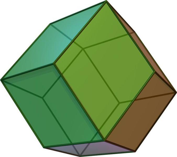 比林斯基十二面体,具有与菱形三角陶脑相同的十二个面,即对角线与黄金