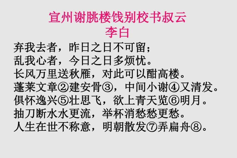 宣州谢朓楼饯别校书叔云 唐代李白所著的诗词 搜狗百科