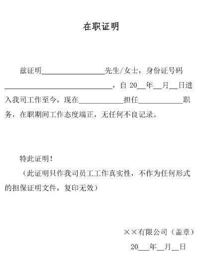 在职证明(证明文件)