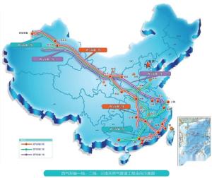 一、二、三线天燃气管道工程走向示意图