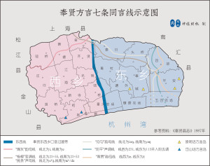 奉贤方言7条同言线示意图