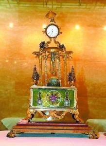 清代铜镀金转花水法人打钟