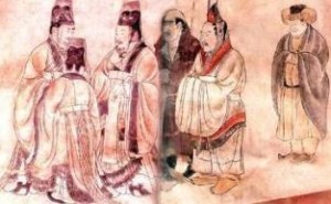 唐祭祀与重大政事时的朝服，左四为外国使臣