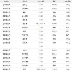 窖口客运站时刻表